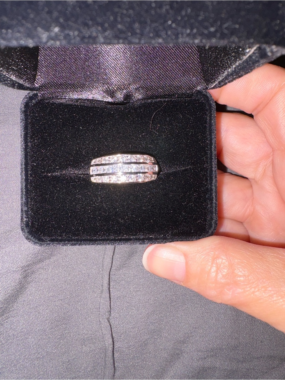 Sterling Silver Triple Row CZ Band Ring - White